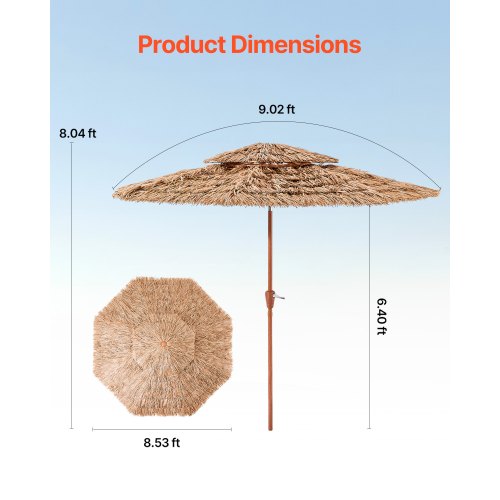 Tiki Umbrella 9 ft Thatched Patio Umbrella with Tilt 2Tier Hawaiian Style