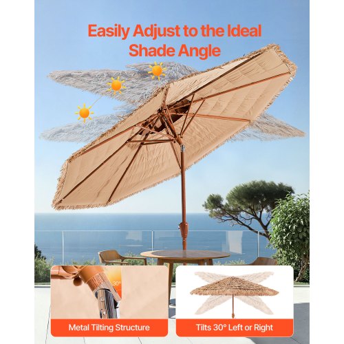 Tiki Umbrella 9 ft Thatched Patio Umbrella with Tilt 2Tier Hawaiian Style
