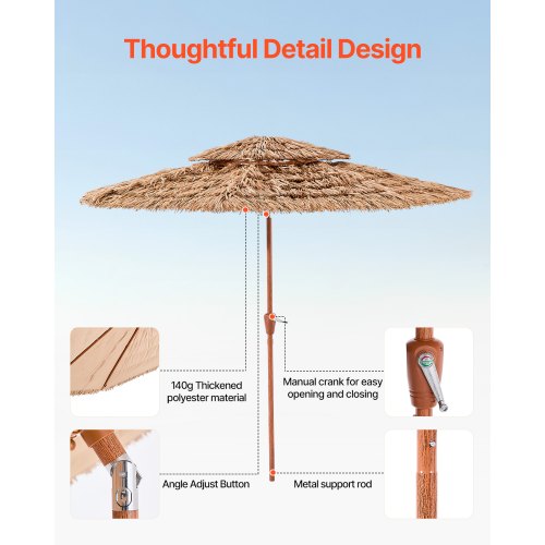 Tiki Umbrella 9 ft Thatched Patio Umbrella with Tilt 2Tier Hawaiian Style