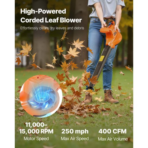 Electric Leaf Blower 12 Amp 250 MPH 400 CFM 3 in 1 Handheld Blower