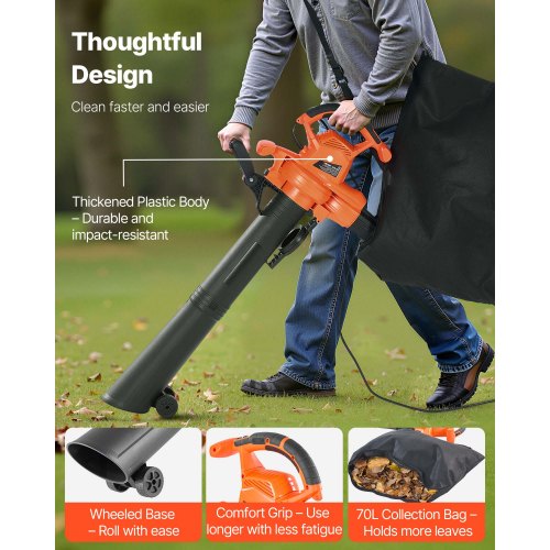 Electric Leaf Blower 12 Amp 250 MPH 400 CFM 3 in 1 Handheld Blower