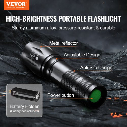 2 Pack Flashlights Torch 2000 High Lumens 5 Modes Adjustable Focus