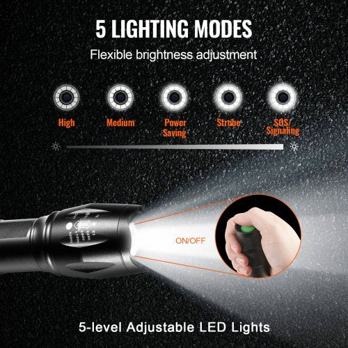 2 Pack Flashlights Torch 2000 High Lumens 5 Modes Adjustable Focus