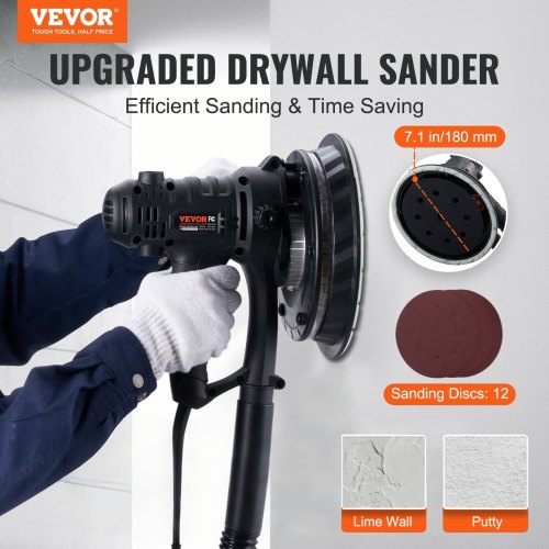 Drywall Sander 800W Brush Motor 12002300RPM Variable Speed Auto Vacuum
