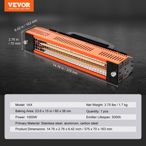 Infrared Curing Lamp 1000W High Power Handheld Auto Heating Car Curing
