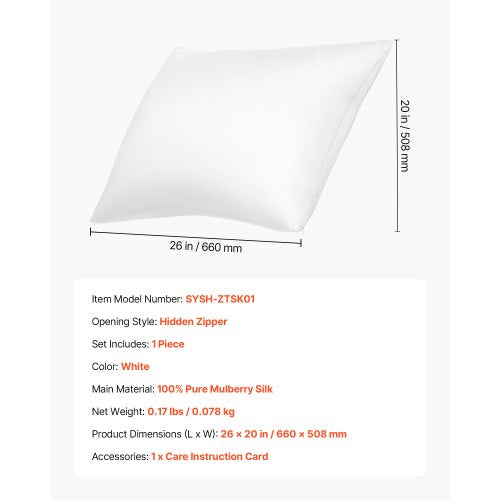 Silk Pillowcase 100 Pure Mulberry Silk Pillow Case 26 in x 20 in Standard