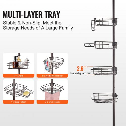 Shower Corner Caddy Tension Pole 42 to 114 High MultiFunctional Shower