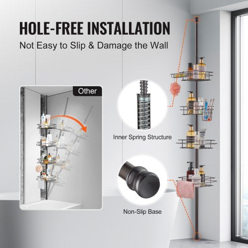 Shower Corner Caddy Tension Pole 42 to 114 High MultiFunctional Shower