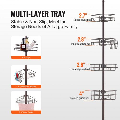 Shower Corner Caddy Tension Pole 56 to 114 High MultiFunctional Shower