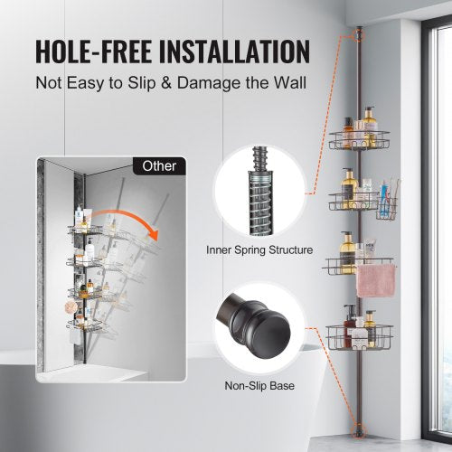 Shower Corner Caddy Tension Pole 56 to 114 High MultiFunctional Shower