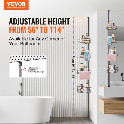 Shower Corner Caddy Tension Pole 56 to 114 High MultiFunctional Shower