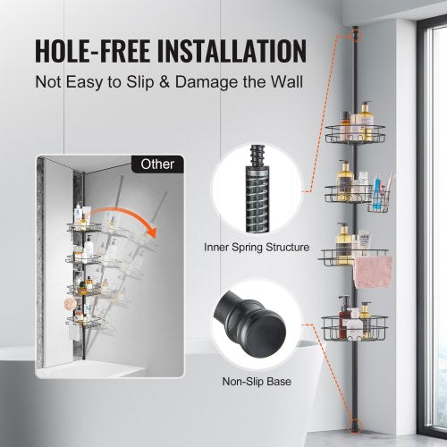 Shower Corner Caddy Tension Pole 56 to 114 High MultiFunctional Shower