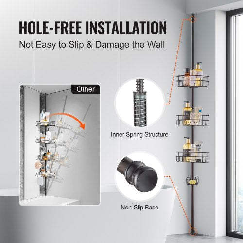 Shower Corner Caddy Tension Pole 39 to 125 High MultiFunctional Shower