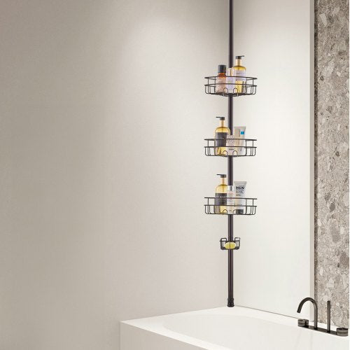 Shower Corner Caddy Tension Pole 39 to 125 High MultiFunctional Shower