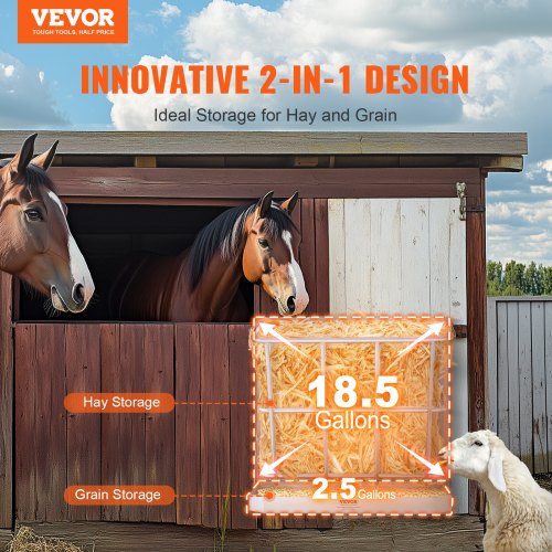 Goat Hay Feeder 21 Gallons Large Capacity 2 in 1 Hay and Grain Feeder
