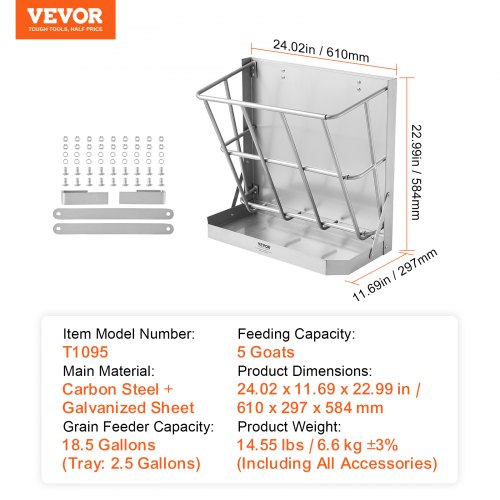 Goat Hay Feeder 21 Gallons Large Capacity 2 in 1 Hay and Grain Feeder