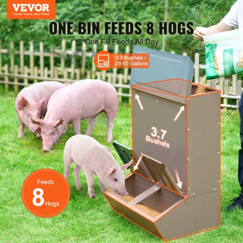 Hog Feeder 37 Bushel Capacity Double Door Pig Feeder Heavy Duty Steel