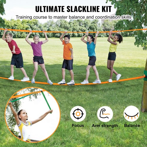 Slackline Kit with Training Line 60 ft Backyard Slack Line Equipment Easy