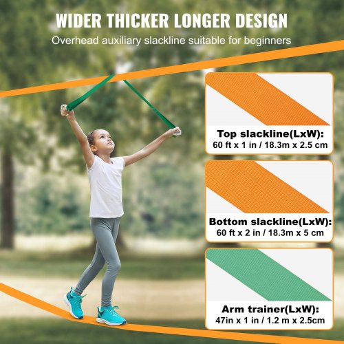 Slackline Kit with Training Line 60 ft Backyard Slack Line Equipment Easy