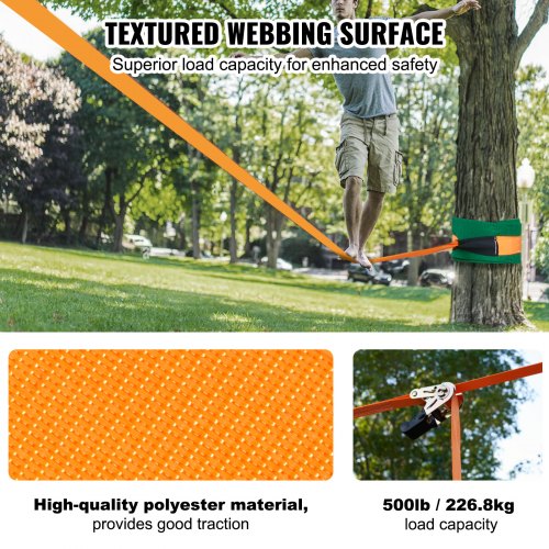 Slackline Kit with Training Line 60 ft Backyard Slack Line Equipment Easy