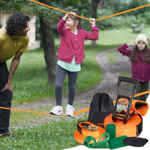Slackline Kit with Training Line 60 ft Backyard Slack Line Equipment Easy