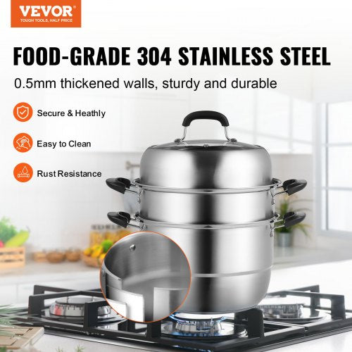 Steamer Pot 11in28cm 3 Tier Steamer Pot for Cooking with 85QT Stock Pot