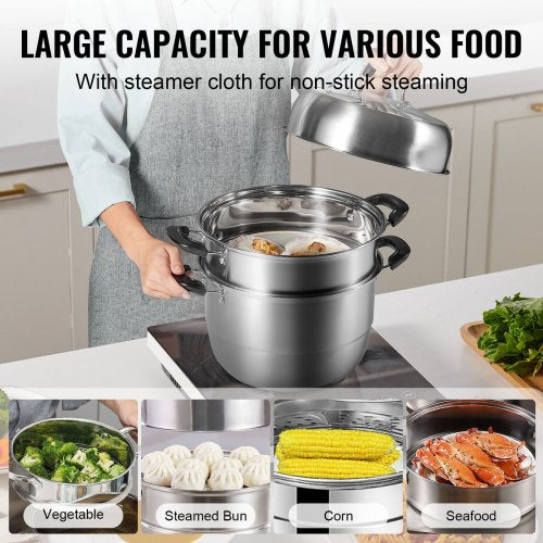 Steamer Pot 11in28cm 3 Tier Steamer Pot for Cooking with 85QT Stock Pot