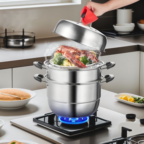 Steamer Pot 11in28cm 3 Tier Steamer Pot for Cooking with 85QT Stock Pot