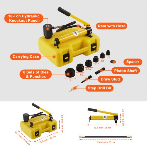10 Ton Hydraulic Knockout Punch Kit 12 to 2 Conduit Hole Cutter Set KO