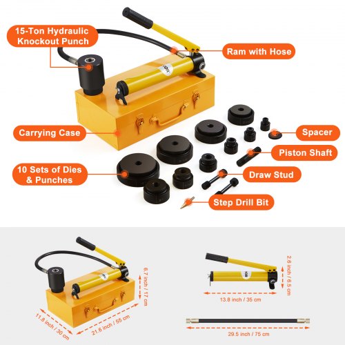 Hydraulic Knockout Punch Kit 15 Ton 12 to 4 Conduit Hole Cutter Set KO