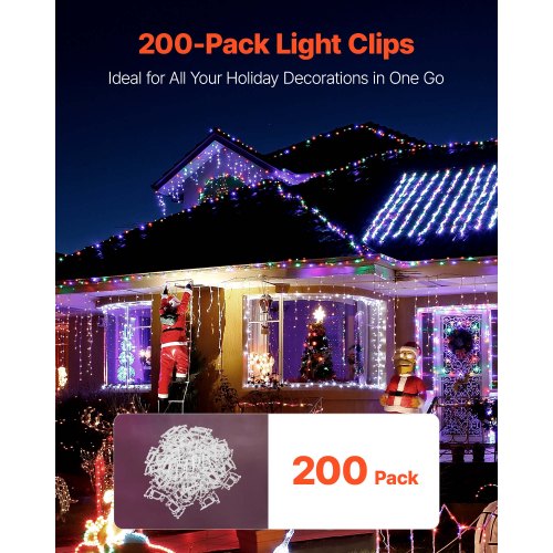 Christmas Light Clips 200 Pack Weatherproof Holiday Outdoor Lighting