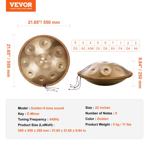 Handpan Drum 22 in 9 Notes D Minor Hand Drum Hand Pan Drum Instrument