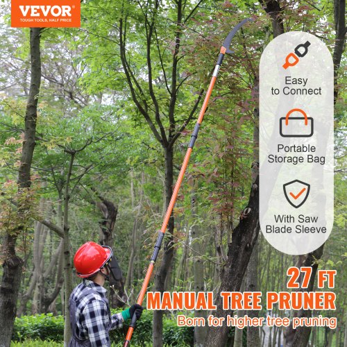 Manual Pole Saw 7327 ft Extendable Tree Pruner Sharp Steel Blade High