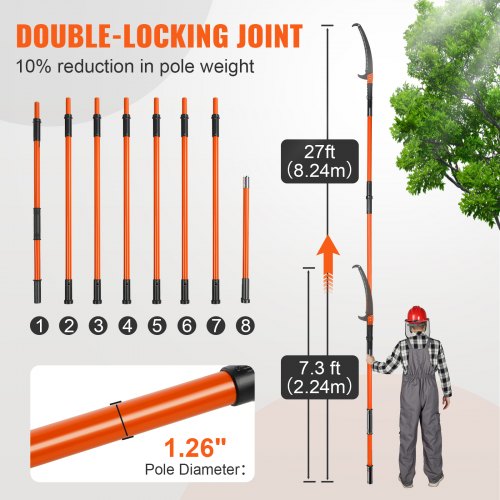 Manual Pole Saw 7327 ft Extendable Tree Pruner Sharp Steel Blade High