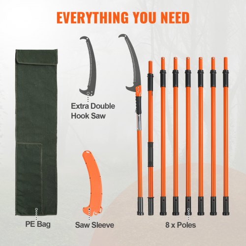 Manual Pole Saw 7327 ft Extendable Tree Pruner Sharp Steel Blade High