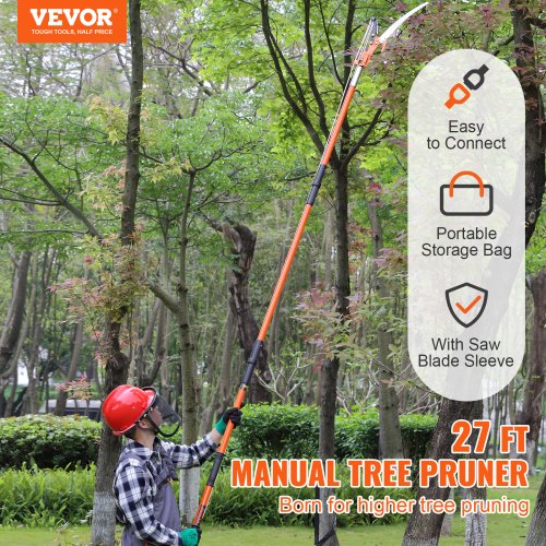 Manual Pole Saw 7327 ft Extendable Tree Pruner Sharp Steel Blade and Scissors