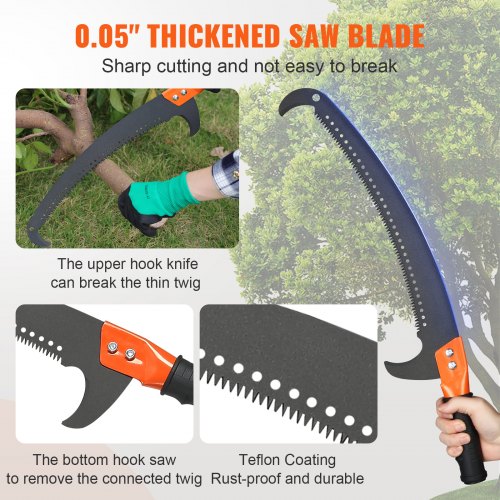 Manual Pole Saw 7327 ft Extendable Tree Pruner Sharp Steel Blade and Scissors