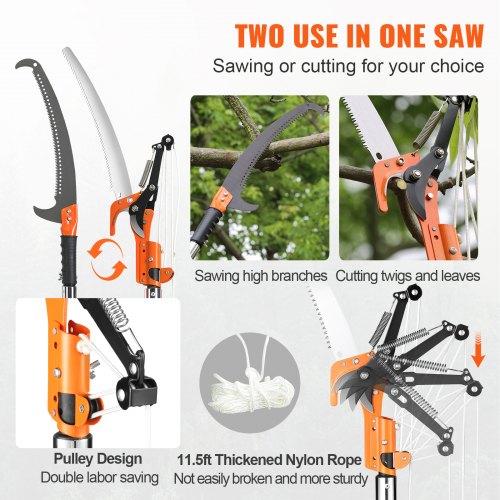Manual Pole Saw 7327 ft Extendable Tree Pruner Sharp Steel Blade and Scissors
