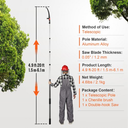 Manual Pole Saw 4920 ft Extendable Tree Pruner Sharp Steel Blade for High