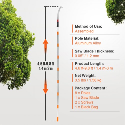 Manual Pole Saw4698 ft Extendable Tree Pruner Sharp Steel Blade for High