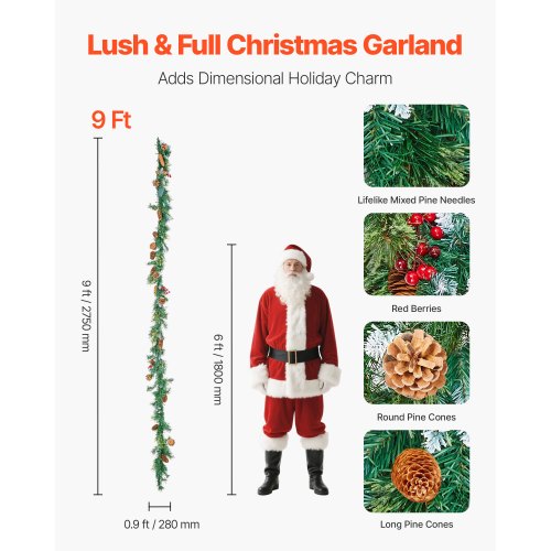 Christmas Garland 9Ft Artificial Christmas Garland with Light String Faux