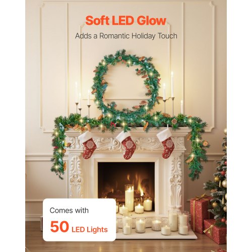 Christmas Garland 9Ft Artificial Christmas Garland with Light String Faux