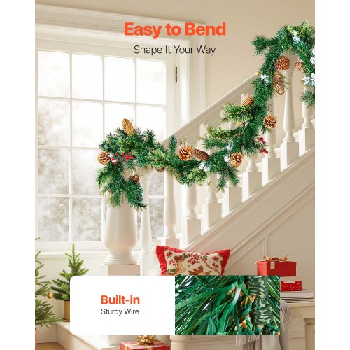 Christmas Garland 9Ft Artificial Christmas Garland with Light String Faux