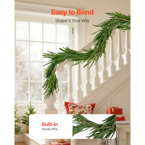 Christmas Garland 5FT Realistic Norfolk Pine Garland Evergreen Real Touch