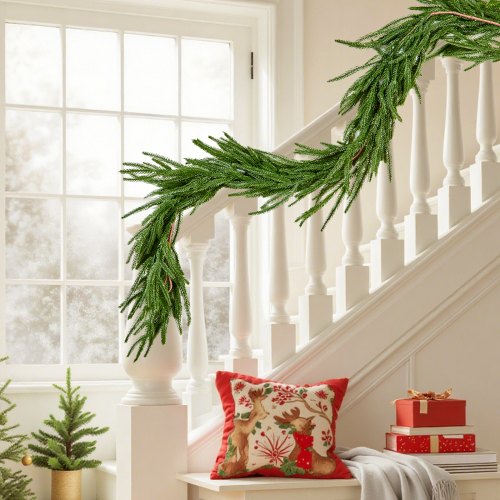 Christmas Garland 5FT Realistic Norfolk Pine Garland Evergreen Real Touch