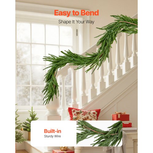Christmas Garland 6FT Realistic Norfolk Pine Garland Evergreen Real Touch
