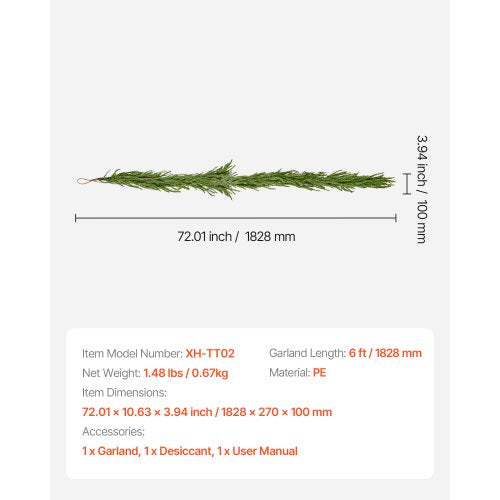 Christmas Garland 6FT Realistic Norfolk Pine Garland Evergreen Real Touch