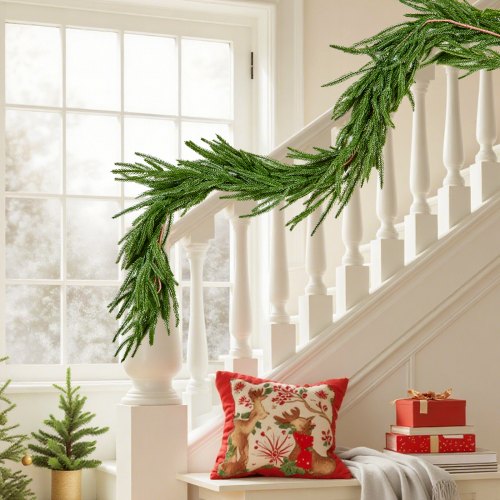 Christmas Garland 6FT Realistic Norfolk Pine Garland Evergreen Real Touch
