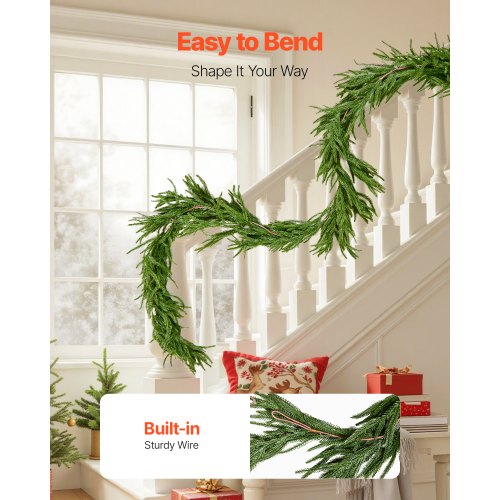 Christmas Garland 9FT Realistic Norfolk Pine Garland Evergreen Real Touch