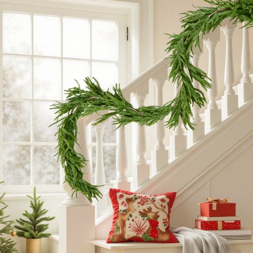 Christmas Garland 9FT Realistic Norfolk Pine Garland Evergreen Real Touch